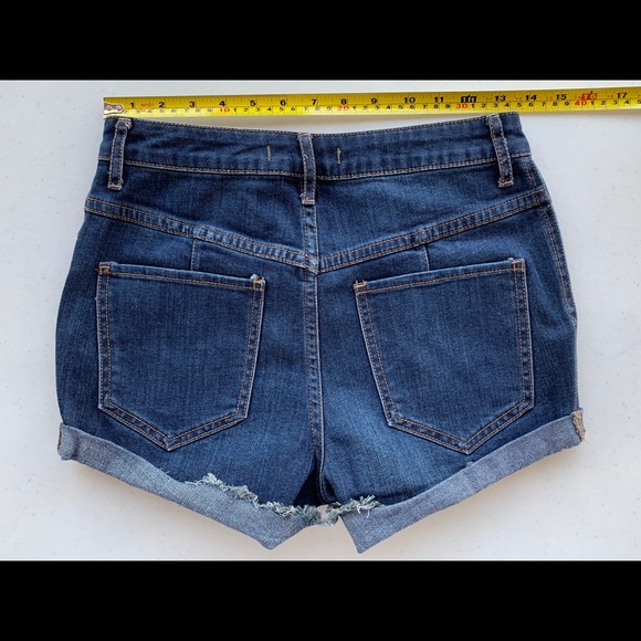 Free People Retro Dark Denim Cuffed Jean Shorts - Picture 8 of 8